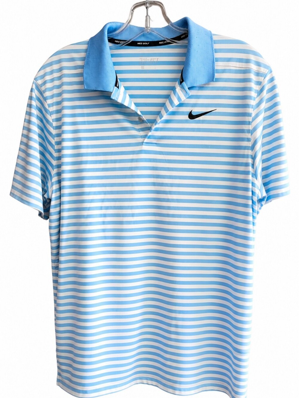 Nike Golf Dri-FIT Polo Shirt Men's XL Blue White Striped Short Sleeve Performanc